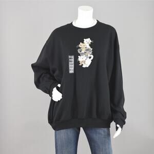 Vintage Embroidered Cat Black Sweatshirt Women's 2X Large